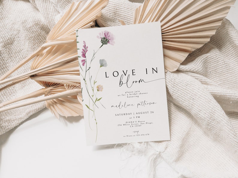 Love is in Bloom Invitation, Wildflower Bridal Shower Invitation, Spring Bridal Shower Invite, Floral Love in Bloom Template, Editable image 3