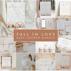 Falling in Love Baby Shower Bundle Fall Baby Shower Invitation Autumn Baby Shower Decorations Editable Games and Signs Template Floral Theme