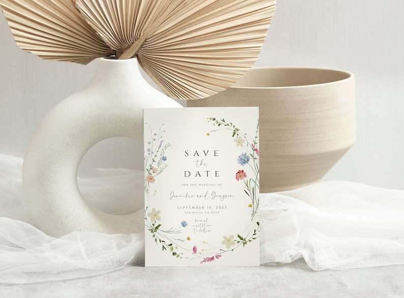 Wildflower Save the Date Template Wild Flower Wedding Save the Date Floral Wedding Save The Date Invitation Save our Date Digital Download image 1