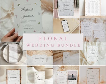 Wildflower Wedding Bundle Template Boho Floral Wedding Invitation Bundle Printable Wedding Invite Set Elegant Floral Wedding Invite Package