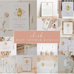 Chick Baby Shower Einladungspaket, Chich-Babypartyeinladung, druckbare Dekorationen, bearbeitbare Vorlage, Frühlings-Babyparty, ein kleines Küken