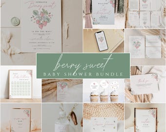 Strawberry Baby Shower Invitation: Blush Pink Editable Template (Digital Download