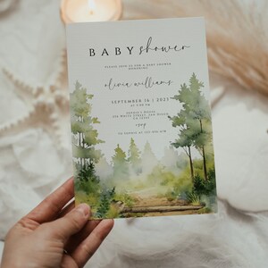 Pine Tree Forest Baby Shower Invitation Template Set Woodland Baby Shower Invites Mountain Baby Shower Invitation Printable Invite Digital image 3