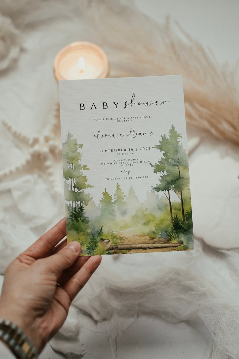 Pine Tree Forest Baby Shower Invitation Template Set Woodland Baby Shower Invites Mountain Baby Shower Invitation Printable Invite Digital image 3