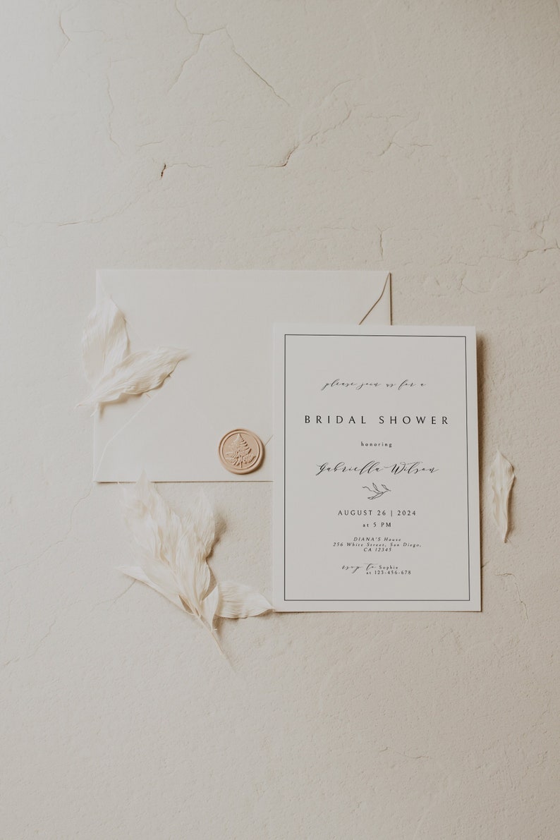 Minimalist Bridal Shower Invitation Template, Simple Bridal Shower Invite, Elegant, Modern, Editable, Instant Download, Printable Invite image 1