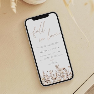 Fall Bridal Shower Invitation Digital Template Fall In Love Invite Download Editable Autumn Floral Bridal Shower Evite Mobile Phone Invite