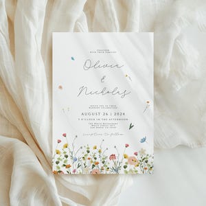 Wildflower Wedding Invitation Set with QR Code Editable Wedding Invitation Template Suite Garden Flowers Wedding Invite Boho Printable image 2