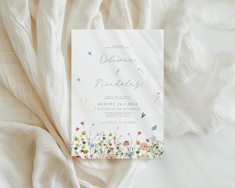Wildflower Wedding Invitation Set with QR Code Editable Wedding Invitation Template Suite Garden Flowers Wedding Invite Boho Printable image 2