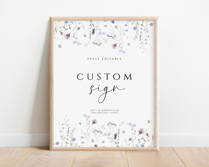 Wildflower Custom Sign, Baby Shower Sign Floral Editable Sign Template Create Any Sign Floral Girl 1st Birthday Sign Bridal Sign Download image 2