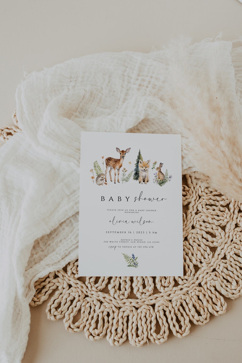 Woodland Baby Shower Invitation, Forest Animals Baby Shower Invite ...