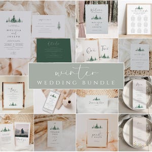 Winter Wedding Bundle Template, Christmas Wedding Invitation Bundle, Wedding Kit, Holiday Wedding Invitation Package, Pine Wedding, Editable