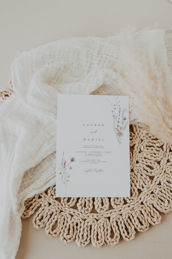 Wildflower Wedding Invitation Template, Wildflower Wedding Invite Set, Printable Wedding Invitation Template Suite, Field Flowers, Download