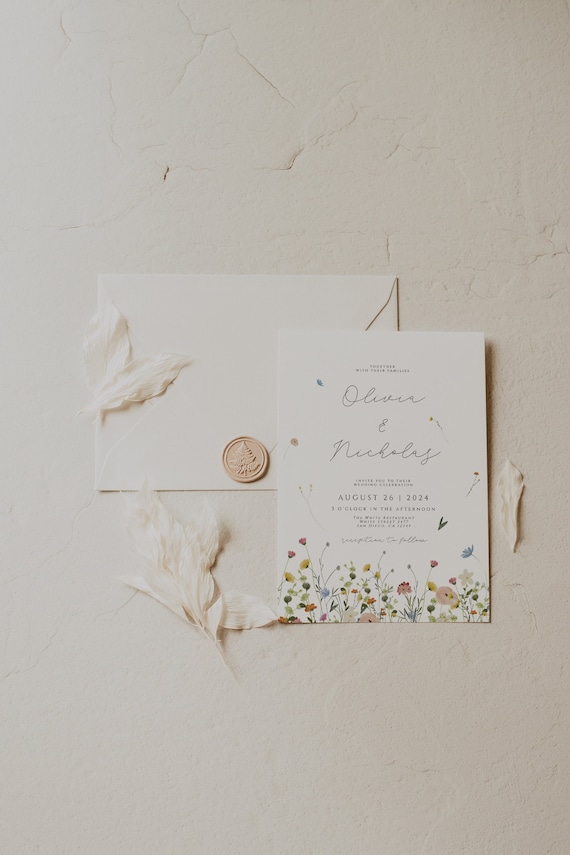 Wildflower Wedding Invitation Set with QR Code Editable Wedding Invitation Template Suite Garden Flowers Wedding Invite Boho Printable