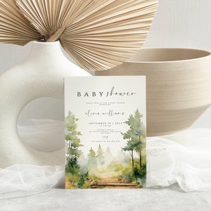 Pine Tree Forest Baby Shower Invitation Template Set Woodland Baby Shower Invites Mountain Baby Shower Invitation Printable Invite Digital image 4