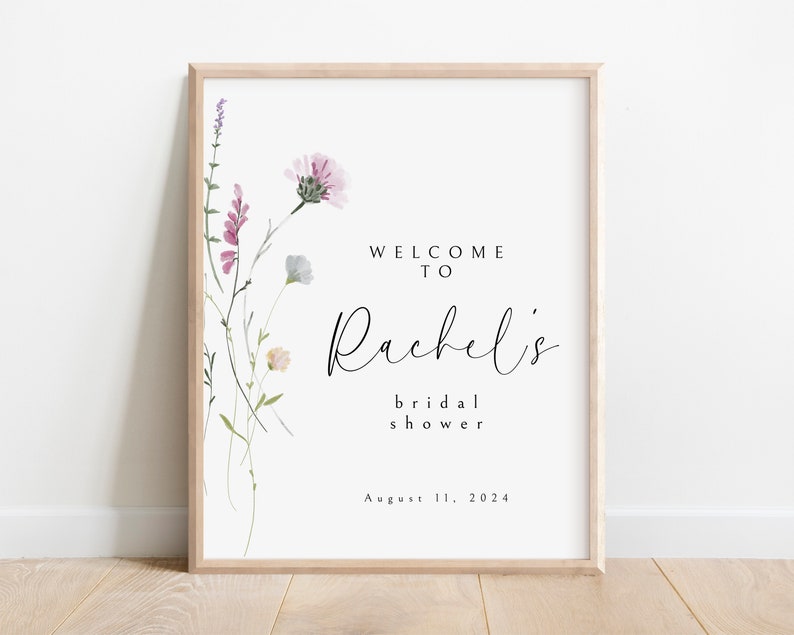 Wildflower Bridal Shower Welcome Sign Template, Welcome Sign Poster, Bridal Shower Floral Sign, 18x24 Sign, Printable Editable Download image 2