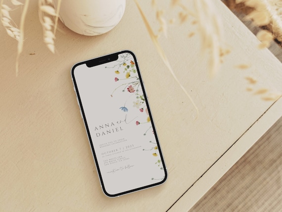 Wildflower Wedding Evite Template, Electronic Wedding Invitation, Wildflower Digital Wedding Invitation, Text Message, Mobile Phone Invite
