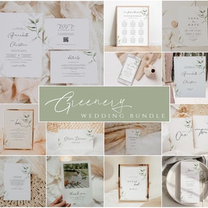 Greenery Wedding Bundle Template, Eucalyptus Wedding Invitation Bundle, Wedding Kit, Wedding Invitation Package, Editable Wedding Templates