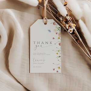 Wildflower Baby Shower Thank You Tag Editable Favor Tags Template Floral Personalized Gift Tags Printable Baby in Bloom Theme Download
