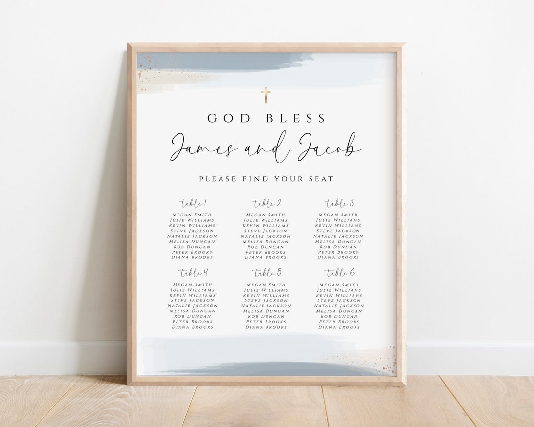 Baptism Seating Chart Editable Template, Blue Baptism Seating Chart ...