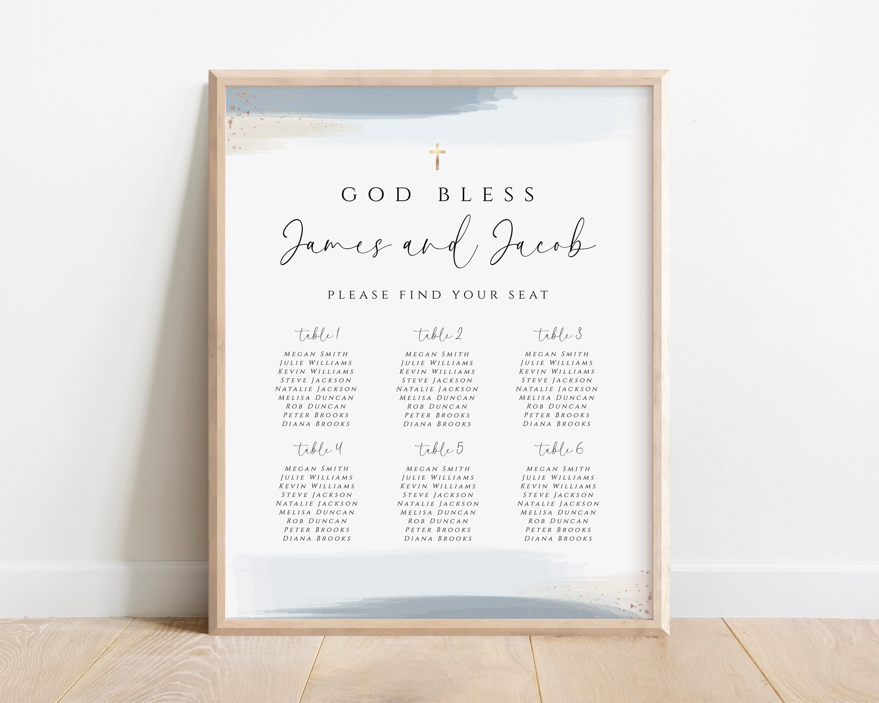 Baptism Seating Chart Editable Template, Blue Baptism Seating Chart ...