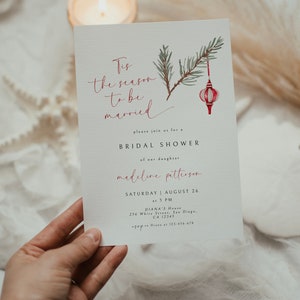 Christmas Bridal Shower Invitation, Winter Bridal Shower Invitation, Tis The Season To Be Married, Editable Template, Holiday Bridal Shower image 3