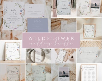 Wildflower Wedding Invitation Bundle, Floral Wedding Invitation Package, Spring Wedding Invitation Suite Template, Wedding Kit, Stationery