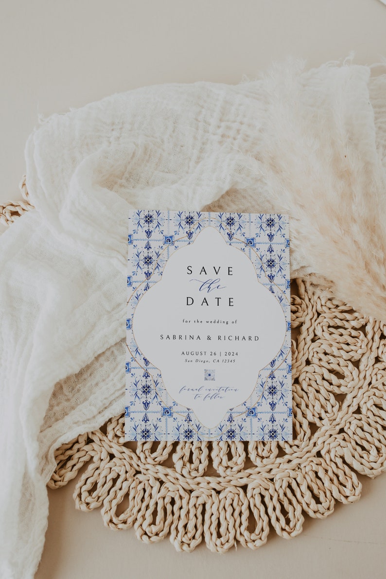 Blue Tiles Save the Date Template, Mediterranean Wedding Save Our Date, Italy Save The Date, Wedding Save the Dates, Italian, Positano image 2