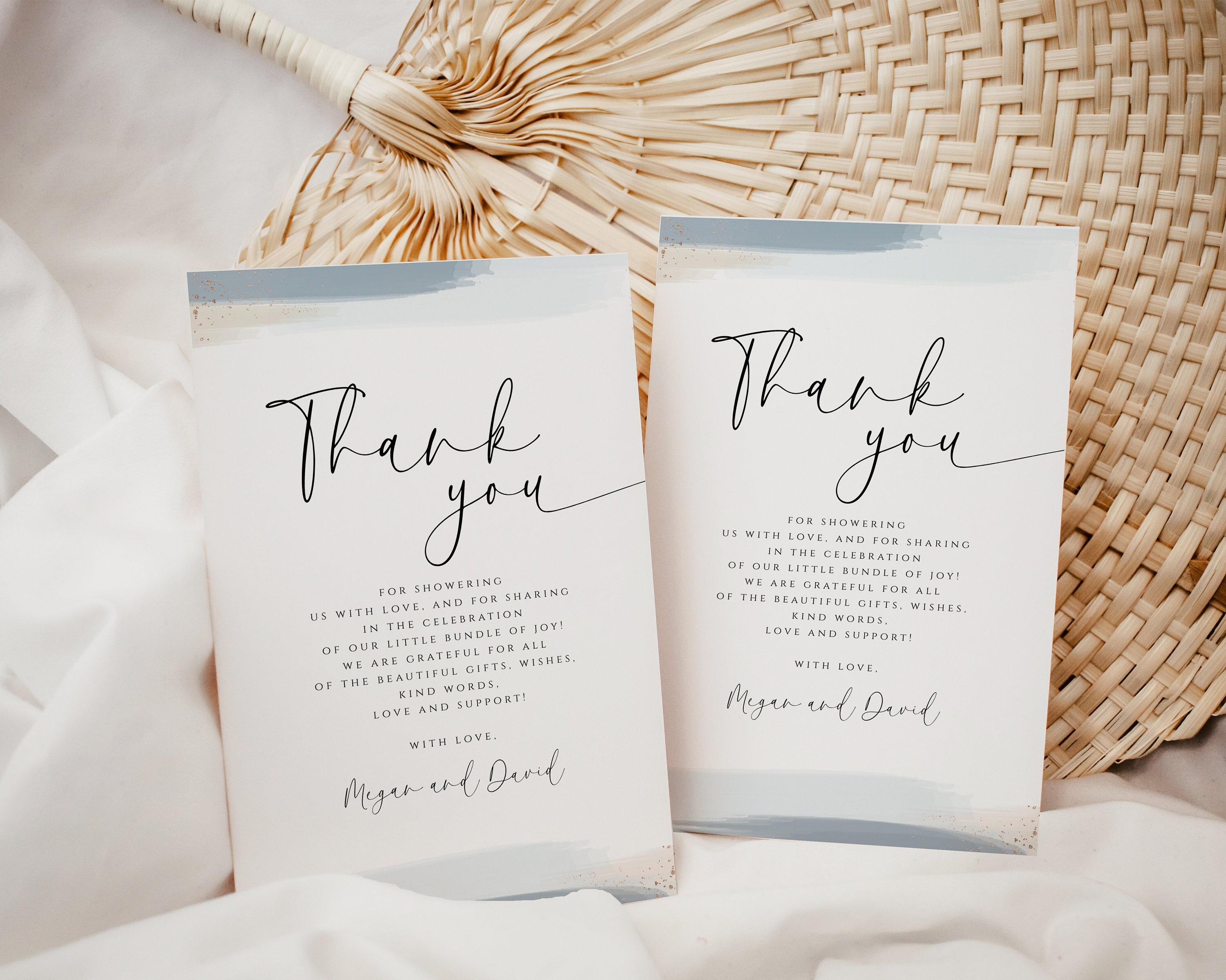 EDITABLE Oh Boy Baby Shower Thank You Flat Note Card Dusty Blue Thank ...