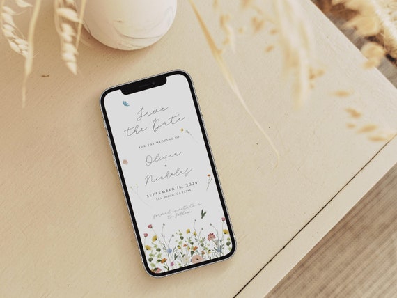 Wildflower Electronic Save the Date Evite Template, Digital Save the Date Text Message Invite, Boho Save the Date Mobile Phone Invite, SMS