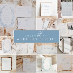 Dusty Blue Wedding Invitation Bundle, Wedding Invitation Package, Vintage Wedding Invitation Suite Template, Victorian Wedding, Stationery