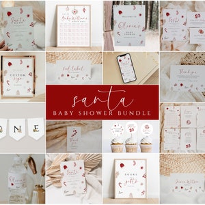 Christmas Baby Shower Bundle Template, Santa Baby Shower Invitation Bundle, Winter Baby Shower Decorations, Winter Baby Shower Invite Set
