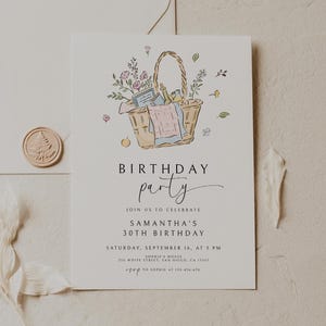 Blush Pink Wildflower Birthday Party Invitation Meadow Floral Woman&#39;s Birthday Invite Cottage Garden Editable Template Floral Girls Birthday