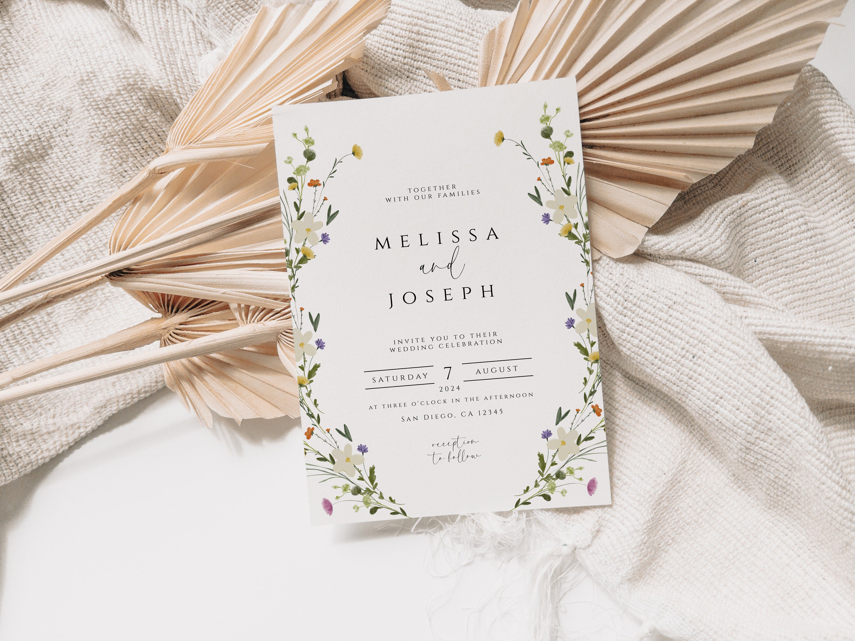 Wildflower Wedding Invitation Template, Garden Flowers Wedding Invitation, Printable Wedding ...