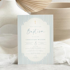 modern baptism card for baby boy with elegant simple layout