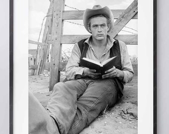 James Dean Reading Book Print - Vintage Hollywood Icon Wall Art - Retro Celebrity Home Decor  - High Quality Print