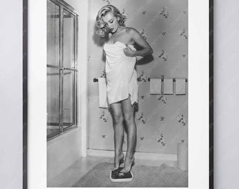 Marilyn Monroe Print - On the set of Love Nest Movie 1951 - Marilyn Monroe on the Scale - Vintage - High Quality Print