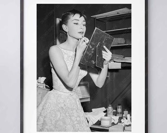 Audrey Hepburn Print - Applying Lipstick Before Academy Awards Presentation 1954 - Vintage - High Quality Print