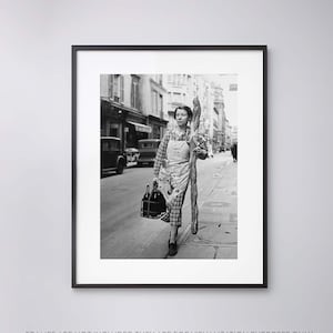 A French Woman with her baguette and bottles of wine, Paris, France 1945, Vintage - High Quality Print