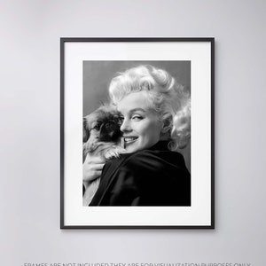 Marilyn Monroe photographed with Pekingese dog 1955 - Vintage - High Quality Print