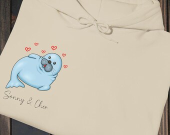 Personalized Walrus couple Illustration Hoodie | Valentine's Couple gift | Matching Couple hoodies | Anniversary gift