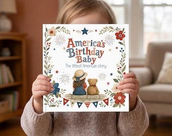 Vintage Americana Baby Book – Personalized Nursery Keepsake – Retro Patriotic Baby Gift – Custom Storybook