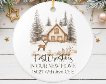 Personalized Address First Christmas Ornament, Personalized Home Decoration, Ceramic Holiday Keepsake, New Home Gift, Christmas Tree Decor