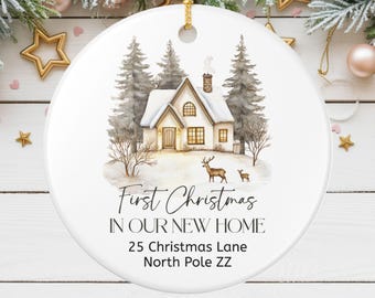 Personal Address for First Christmas Ornament, Personalized Home Decoration, Ceramic Holiday Keepsake, New Home Gift, Christmas Tree Decor