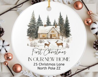 Personal Address, First Christmas Ornament, Personalized Home Decoration, Ceramic Holiday Keepsake, New Home Gift, Christmas Tree Decor Deer