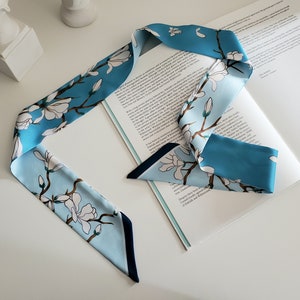 126cm*6cm Magnolia and Cherry Blossoms Oriental Style Long Skinny Scarf, for neck, hair, bags, handles