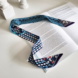 Écharpe longue fine géométrique bohème classique de 93 cm * 5 cm, pour le cou, la tête, les cheveux, les sacs, les poignées