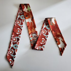 120cm*5.5cm Red Buddhist Art Print Skinny Scarf, for neck, hair, bags, handles