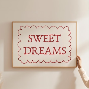Sweet Dreams Poster, Bedroom Wall Decor, Retro Art Print, Typography Poster, Coquette Room Decor, Trendy Wall Art, Digital Download | 2