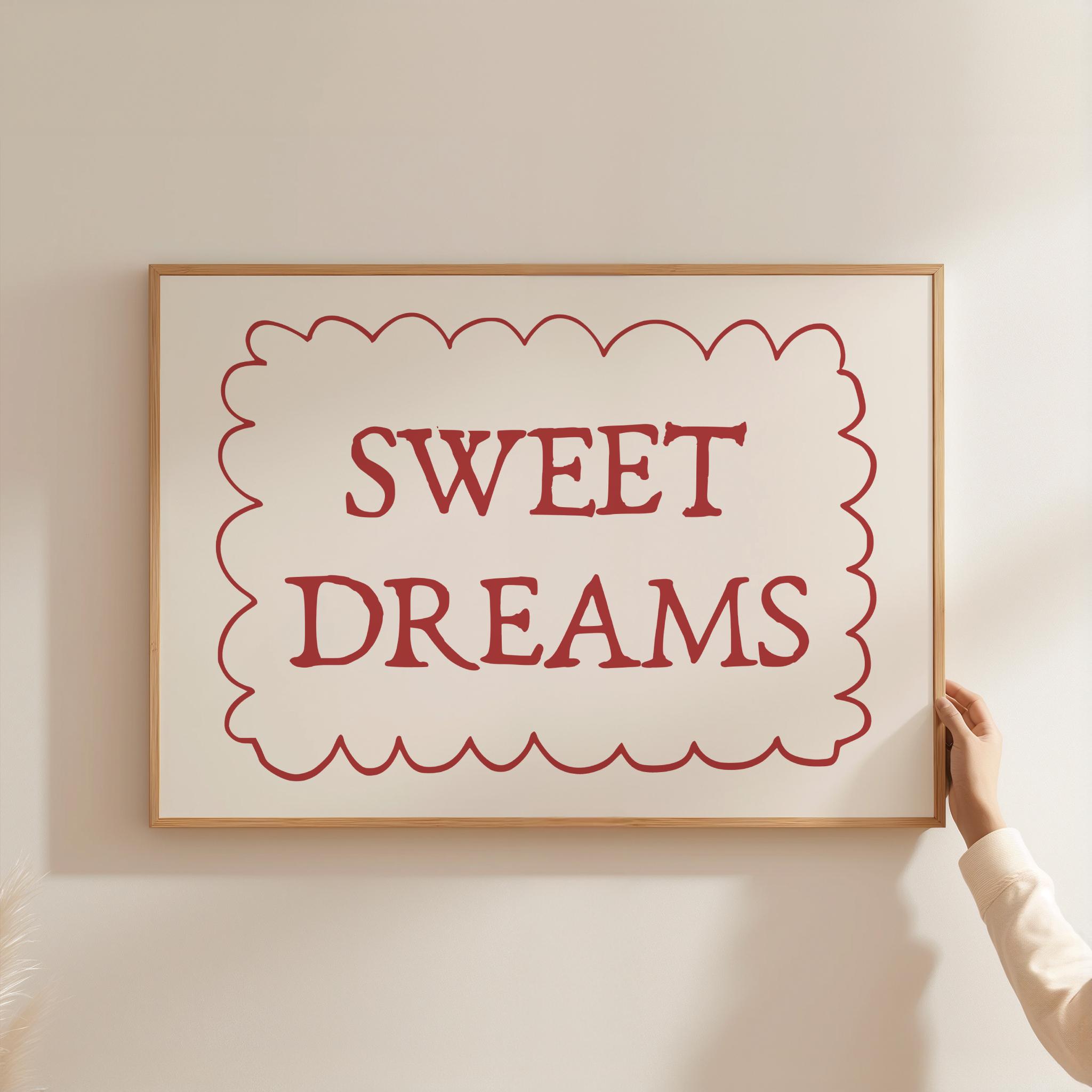 Sweet Dreams Poster, Bedroom Wall Decor, Retro Art Print, Typography Poster, Coquette Room Decor, Trendy Wall Art, Digital Download | 2