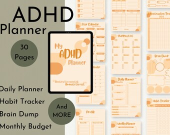 ADHD Digital Planner, ADHD Planner, Daily Planner, Self Care, Habit Tracking, Budget, To Do, Fitness Tracker